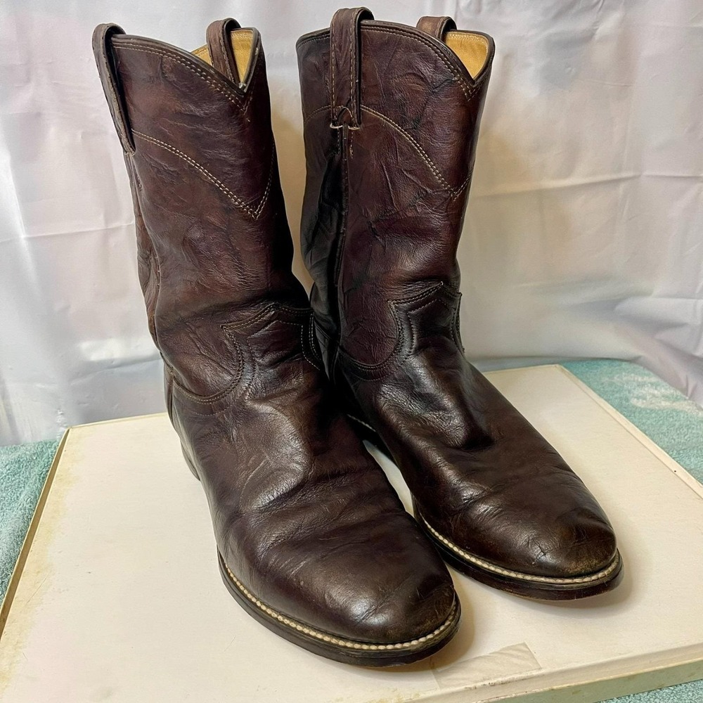 Vintage Justin Jackson Roper Boots Brown Marbled Deerlite Size 8.5 EE 3162
